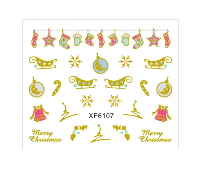 Sticker nail art Lila Rossa, pentru Craciun, Revelion si iarna, 7.2 x 10.5 cm, xf6107