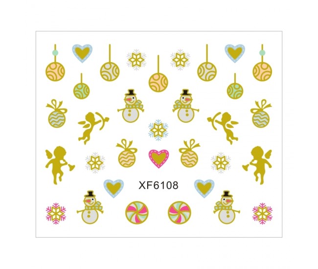 Sticker nail art Lila Rossa, pentru Craciun, Revelion si iarna, 7.2 x 10.5 cm, xf6108