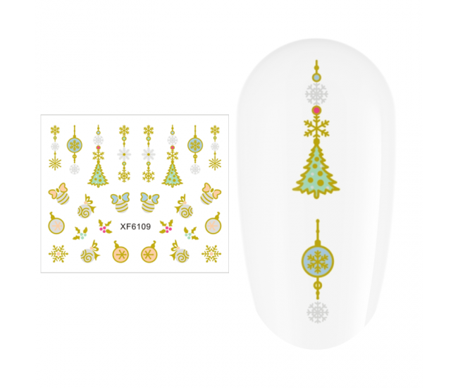 Sticker nail art Lila Rossa, pentru Craciun, Revelion si iarna, 7.2 x 10.5 cm, xf6109