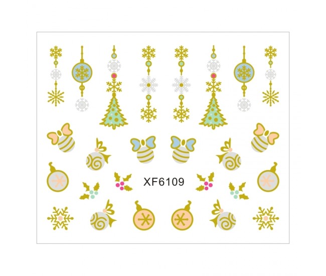 Sticker nail art Lila Rossa, pentru Craciun, Revelion si iarna, 7.2 x 10.5 cm, xf6109