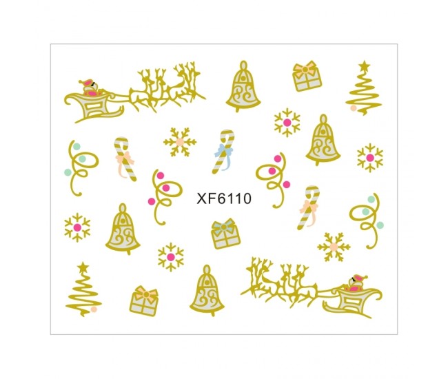 Sticker nail art Lila Rossa, pentru Craciun, Revelion si iarna, 7.2 x 10.5 cm, xf6110