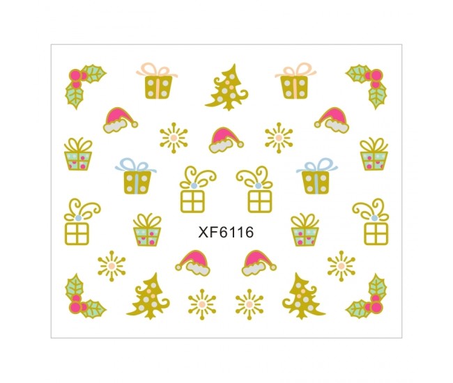 Sticker nail art Lila Rossa, pentru Craciun, Revelion si iarna, 7.2 x 10.5 cm, xf6116