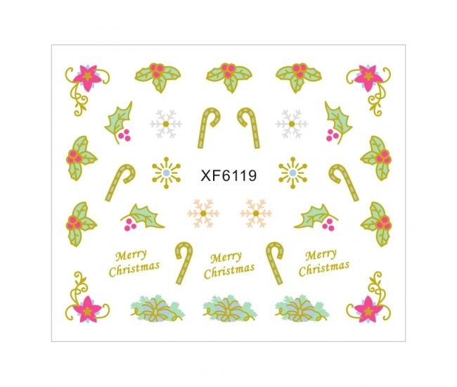 Sticker nail art Lila Rossa, pentru Craciun, Revelion si iarna, 7.2 x 10.5 cm, xf6119