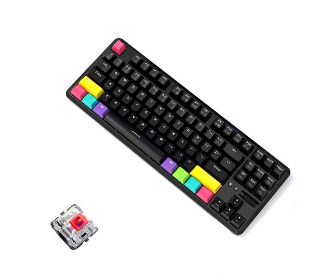 Tastatura Ajazz K870T, 87 de taste, cu fir si Bluetooth, reincarcabila, tastatura mecanica, RGB backlit, neagra