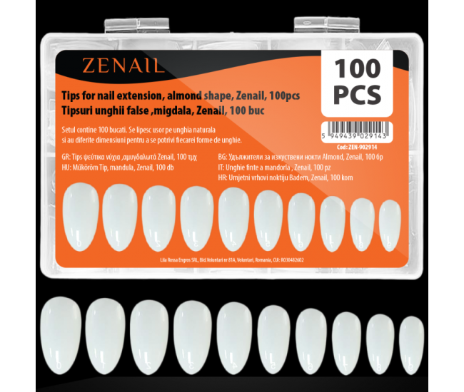 Tipsuri unghii false migdala Zenail 100 buc