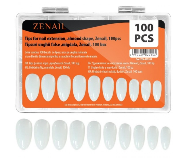Tipsuri unghii false migdala Zenail 100 buc