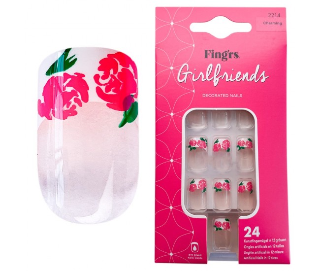 Tipsuri unghii false color press-on, Girlfriends Decorated Nails, Charming, Fingrs, 24 buc. 
