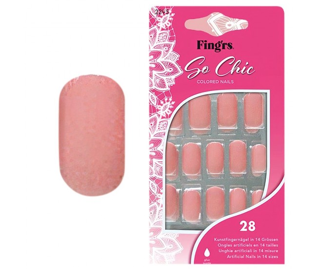 Tipsuri unghii false color press-on, So Chic Colored Nails, Pink High Gloss, Fingrs, 28 buc. +lipici unghii false + pila unghii + betisor portocal