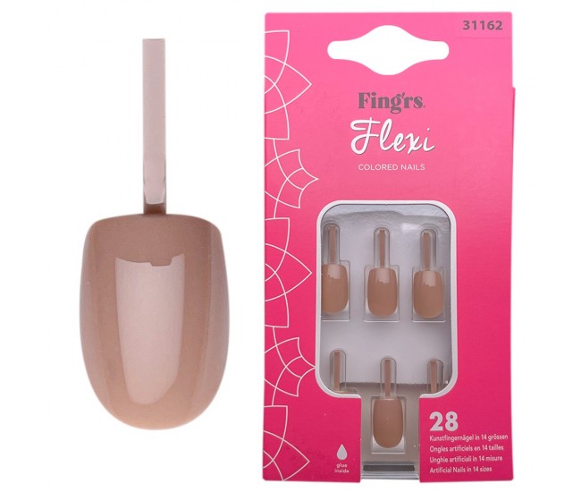 Tipsuri unghii false color press-on, flexi colored nails, 28 buc + lipici unghii false + pila unghii + betisor portocal
