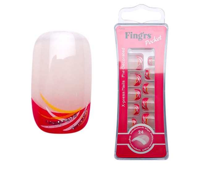 Tipsuri unghii false color press-on, X-press nails pre-decorated, 24 buc, pre-glued

