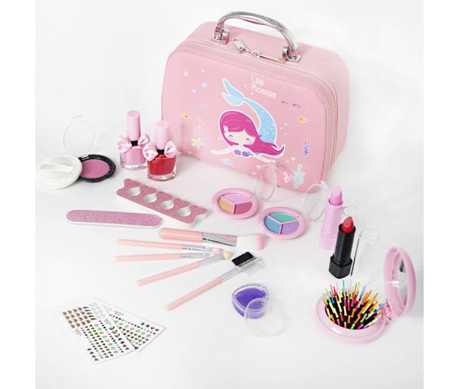 Trusa beauty Hi Lila Rossa girls, makeup copii si unghii, solubile in apa, machiaj sirena, copii de peste 8 ani