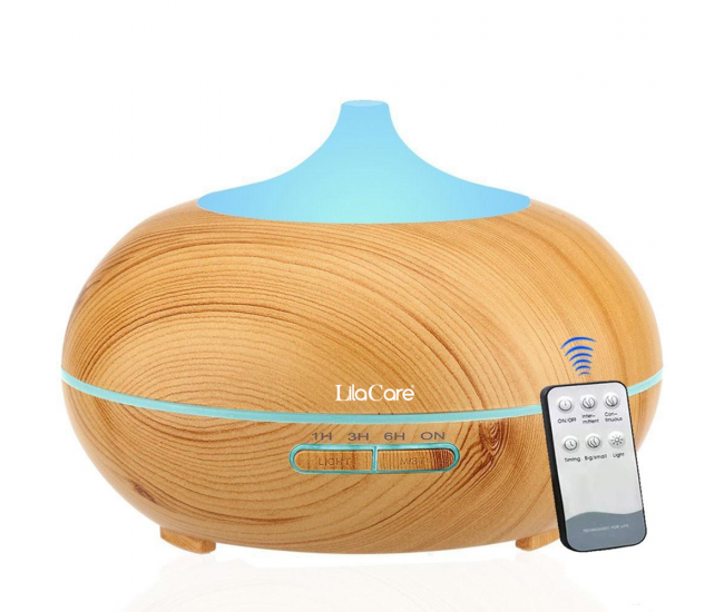Umidificator si difuzor aromaterapie LilaCare, 500 ml, ultrasonic, cu telecomanda, lemn stejar