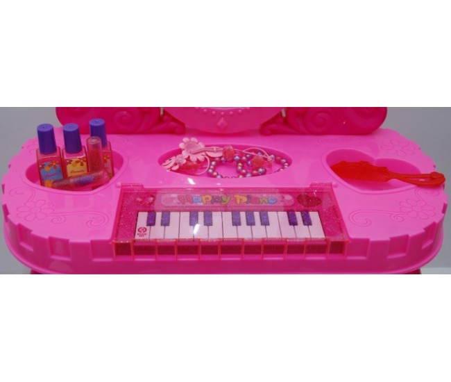 Masa de infrumusetare cu scaunel si pian (12 melodii) oglinda, feon si accesorii - Super jucarie pentru fetite! Masa de infrumusetare cu scaunel si pian (12 melodii) oglinda, feon si accesorii - Super jucarie pentru fetite!