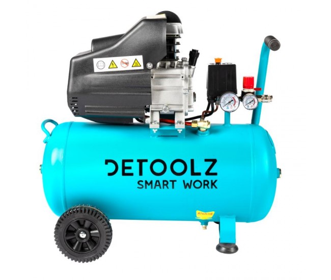 Compresor detoolz 50l cu ulei, 1680 w, debit 206l/min, 8 bar, 2 prize de aer