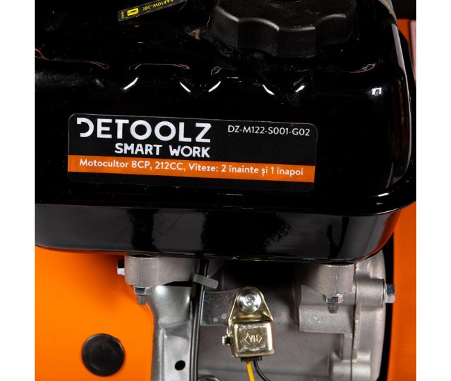 Motocultor detoolz 8cp 212cc, benzina 4t, 3 viteze, pornire manuala, cu roti
