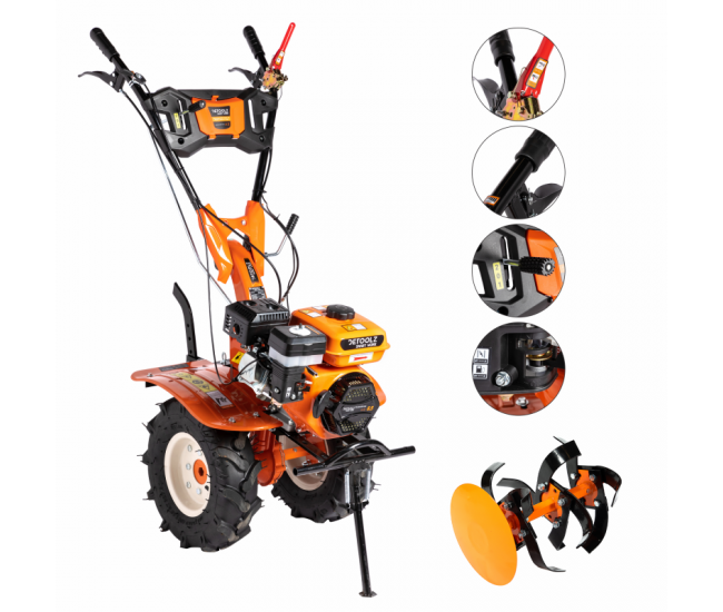 Motocultor detoolz 8.5cp 212cc, benzina 4t, 3 viteze, pornire manuala, cu roti