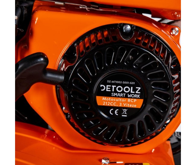 Motocultor detoolz 8cp 212cc, benzina, 4t, 3 viteze, pornire manuala, fara roti