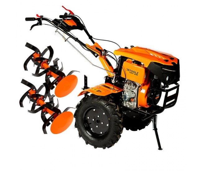 Motocultor detoolz 11cp 418cc, motorina, 4t, 3 viteze, pornire electrica, cu roți