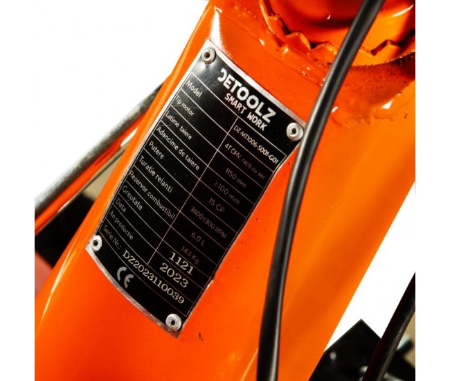 Motocultor detoolz 15cp 420cc, benzina, 4t, 3 viteze, pornire manuala, cu roti