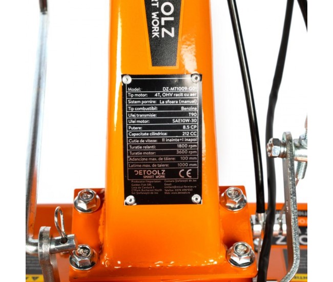 Motocultor 8.5cp detoolz, 212cc, motor benzina 4t, cu 3 viteze si pornire manuala
