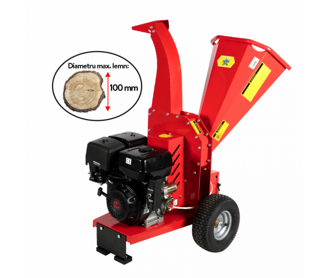 Tocator pentru crengi micul fermier, Ø100mm, motor benzina 15cp, pornire electrica, alimentare orizontala, pentru rumegus