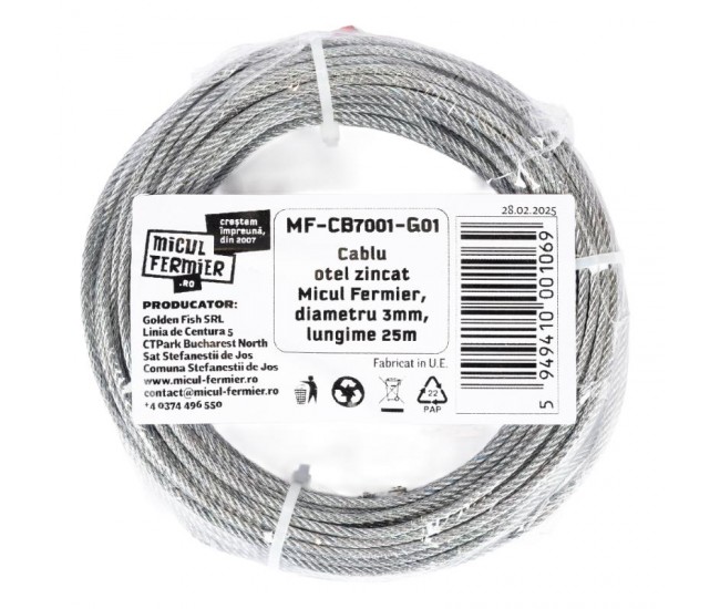 Cablu otel zincat micul fermier, diametru 3mm, lungime 25m