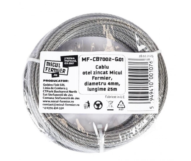 Cablu otel zincat micul fermier, diametru 4mm, lungime 25m