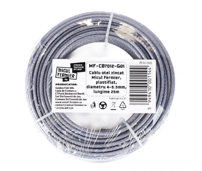 Cablu otel zincat micul fermier, plastifiat, diametru 4-5.5mm, lungime 25m