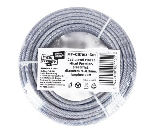 Cablu otel zincat micul fermier, plastifiat, diametru 5-6.5mm, lungime 25m
