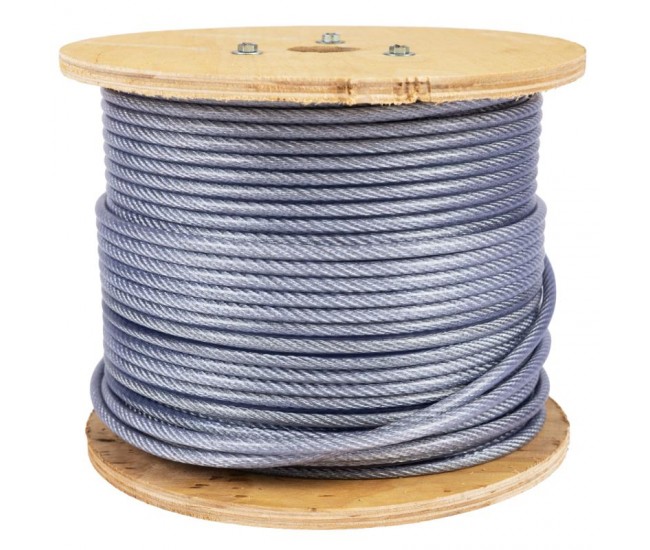 Tambur cablu otel zincat micul fermier, plastifiat, diametru 4-5.5mm, lungime 100m