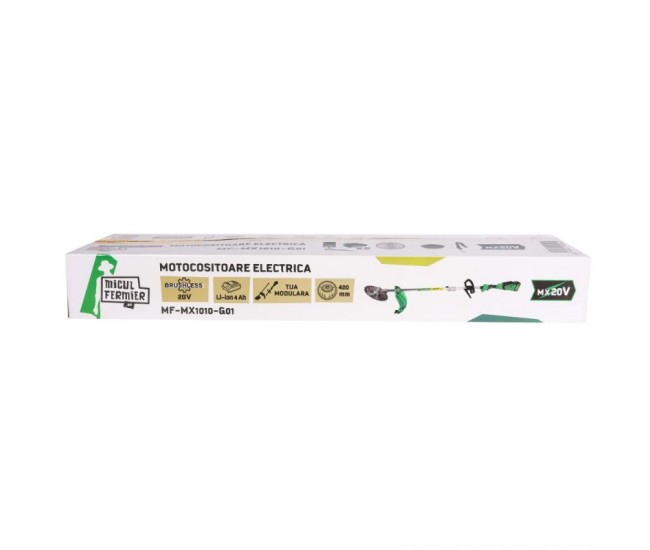 Motocoasa (trimmer) electrica micul fermier 20v, 2 acumulatori 4ah, maner simplu, motor fara perii