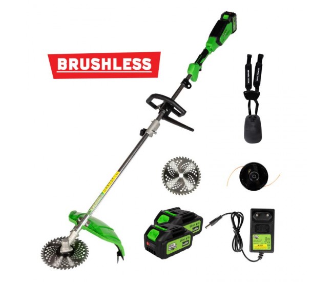 Motocoasa (trimmer) electrica micul fermier 20v, 2 acumulatori 4ah, maner simplu, motor fara perii