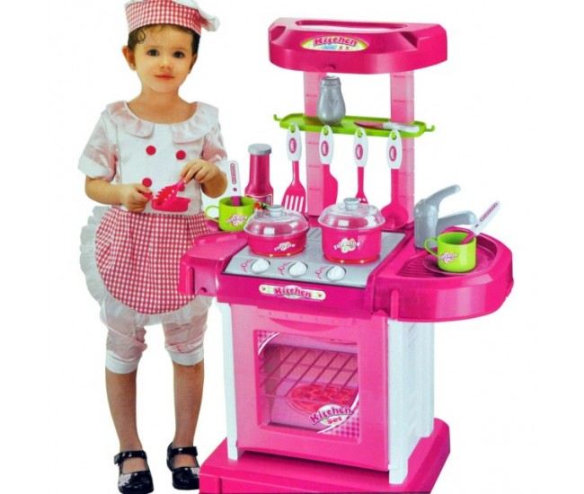 Bucatarie de jucarie cu sunete si lumini, tip gentuta, cu accesorii, 00858 Bucatarie de jucarie cu sunete si lumini, tip gentuta, cu accesorii, 00858