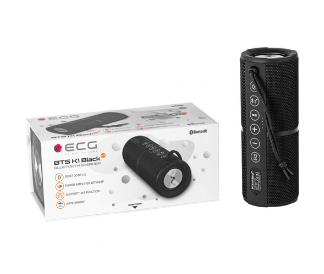 Boxa portabila bluetooth ecg bts k1 black elysium , rezistenta la apa ipx6, 2 x 4,5w, dsp