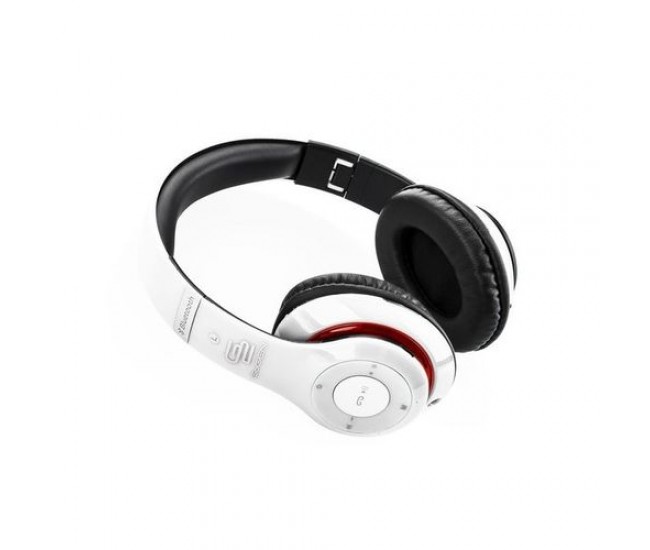 Casti audio fara fir gogen hbtm 41wr, bluetooth, radiofm incorporat, microfon, alb cu rosu