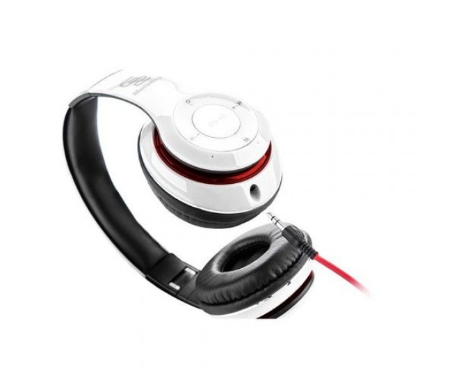 Casti audio fara fir gogen hbtm 41wr, bluetooth, radiofm incorporat, microfon, alb cu rosu