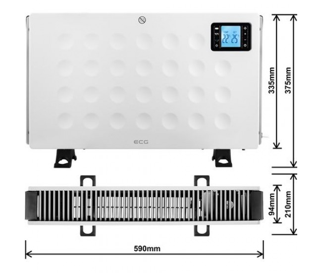 Convector electric de podea ecg tk 2080 dr alb, 2000 w, 3 trepte, termostat, lcd