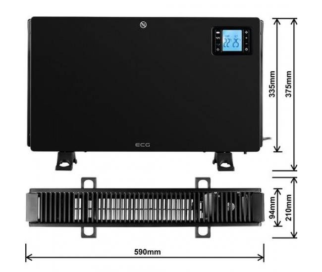 Convector electric de podea ecg tk 2080 dr negru, 2000 w, 3 trepte, termostat, lcd