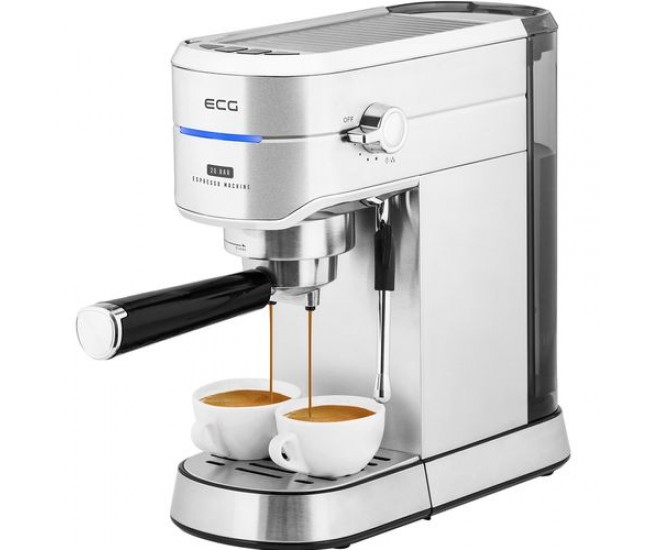 Espressor manual ecg esp 20501, 1450 w,1.25 l, 20 bar, capsule nespresso, pad-uri, dispozitiv spumare, otel inoxidabil