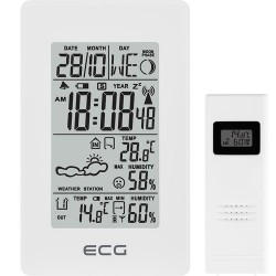 Statie meteo interior-exterior ecg ms 100 white, senzor extern fara fir, lcd, ceas, alarma
