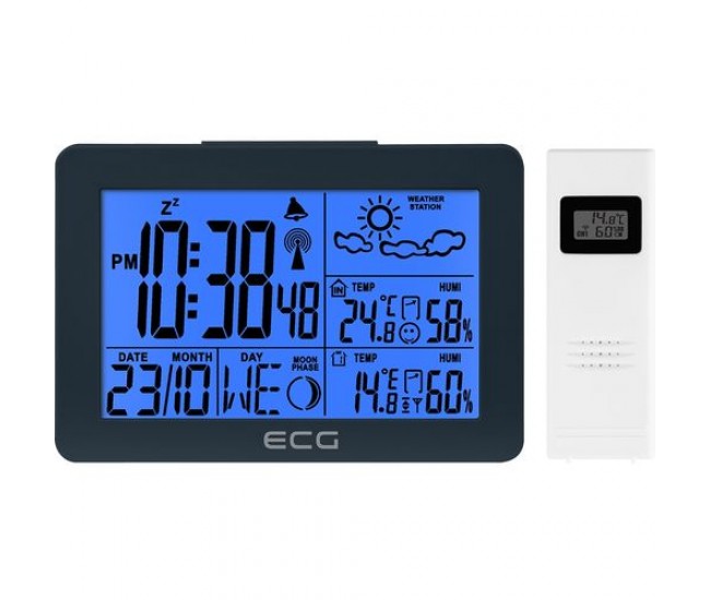 Statie meteo interior-exterior ecg ms 200 grey, senzor extern fara fir, lcd, ceas, alarma