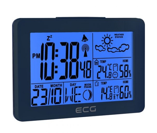 Statie meteo interior-exterior ecg ms 200 grey, senzor extern fara fir, lcd, ceas, alarma