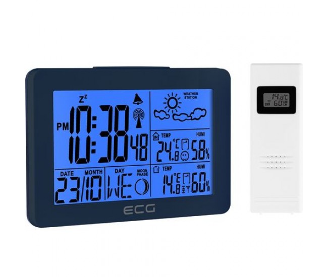 Statie meteo interior-exterior ecg ms 200 grey, senzor extern fara fir, lcd, ceas, alarma