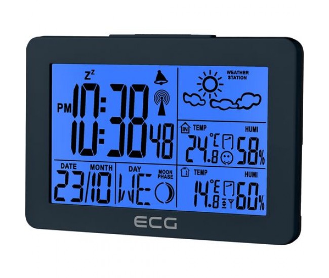 Statie meteo interior-exterior ecg ms 200 grey, senzor extern fara fir, lcd, ceas, alarma