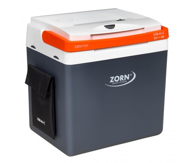 Lada frigorifica auto ZORN Z 26 LNE, 25 litri, alimentare 12V, 230V, USB A/C, racire si incalzire, gri-alb-portocaliu