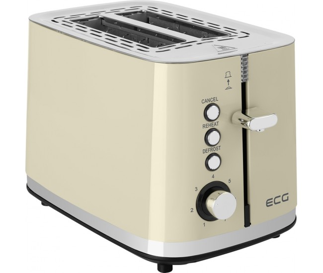 Prajitor de paine ECG ST 2766 Vintage Vanilla, 925 W, 2 felii, 7 niveluri de rumenire, crem