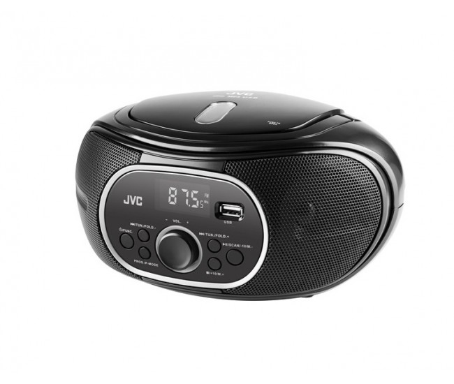 Radio cu CD JVC RD-E221B, 2 x 1.3 W RMS, FM/USB/MP3, AUX IN, iesire pentru casti, negru
