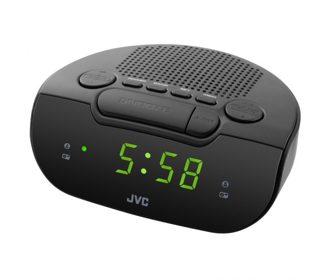 Radio cu ceas JVC RA-E111B, tuner digital FM/AM, alarma duala, Sleep, Snooze, negru