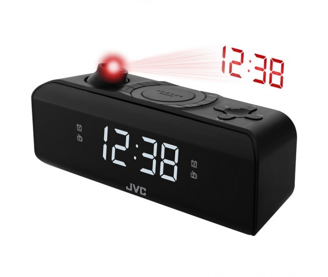 Radio cu ceas si alarma JVC RA-E211B, proiectie ora, tuner digital FM/AM, setare luminozitate, negru