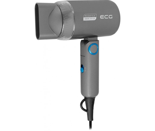 Uscator de par pentru voiaj ECG Grigio Piccolo, 1200 W, 2 viteze, 2 niveluri de temperatura, maner pliabil, gri